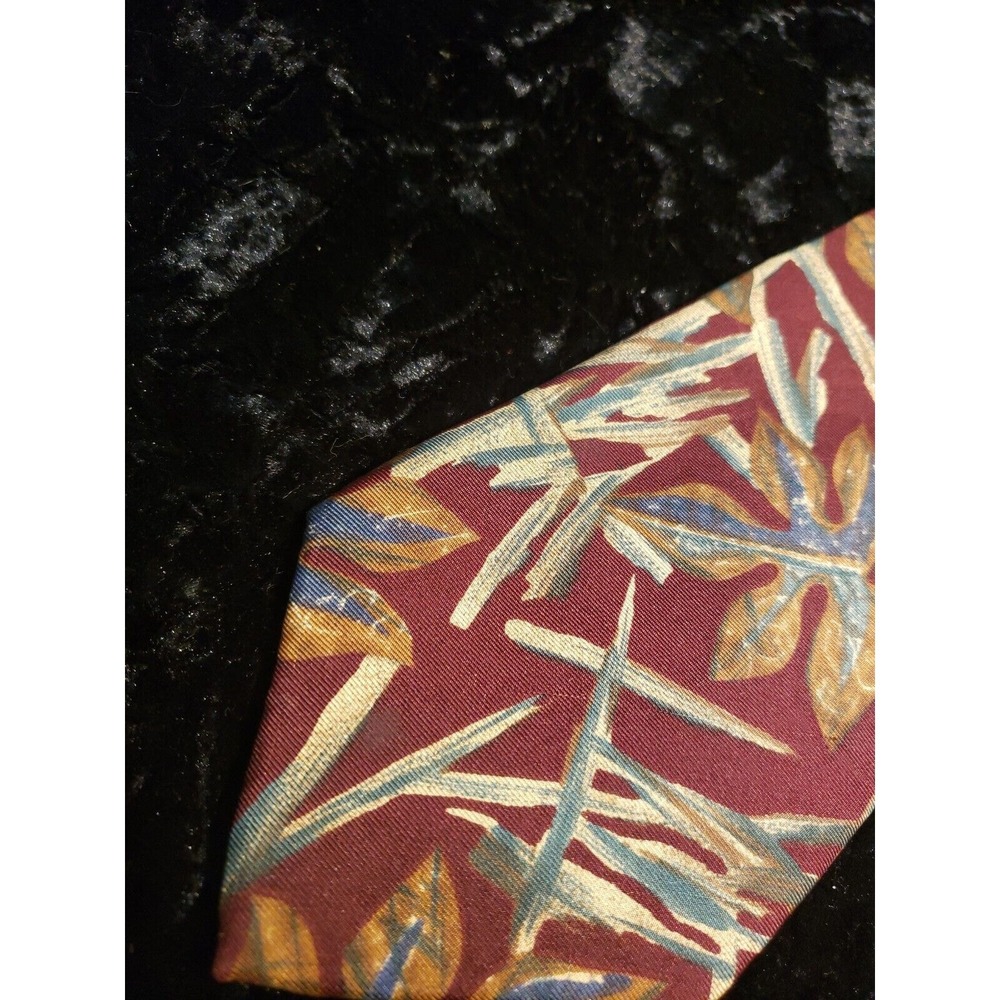 Vintage Christian Dior Designer Neck Tie Mens Maroon Green Floral Career Wear